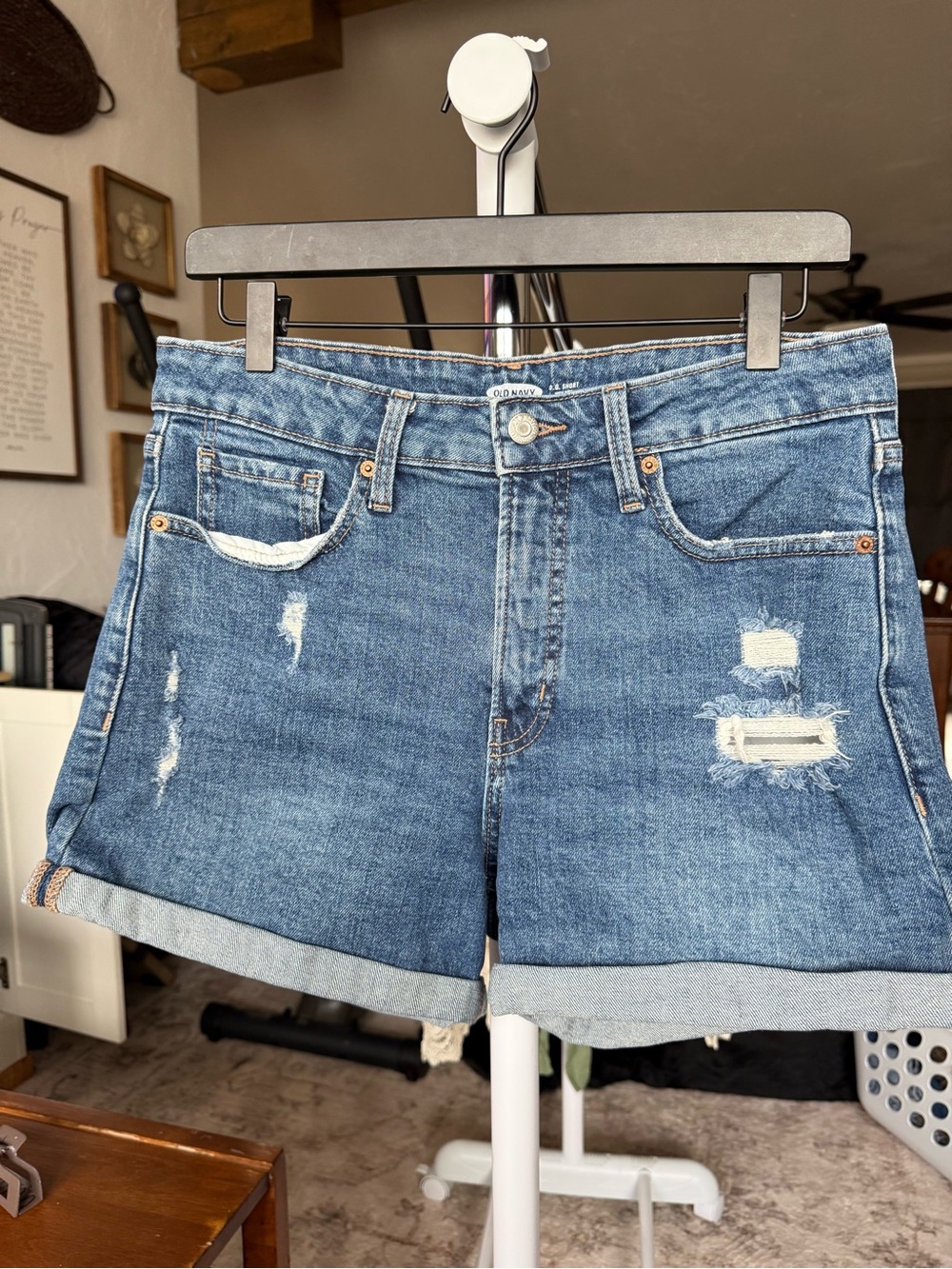 Old Navy Distressed Rolled-Hem Jean Shorts - Blue
